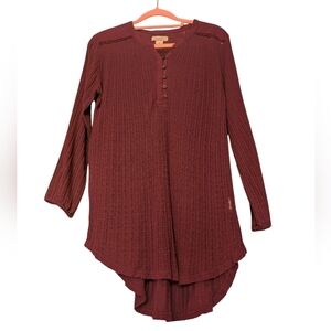 Lucky Brand Burgundy Ribbed Knit Long Sleeve Lightweight Top Sz S